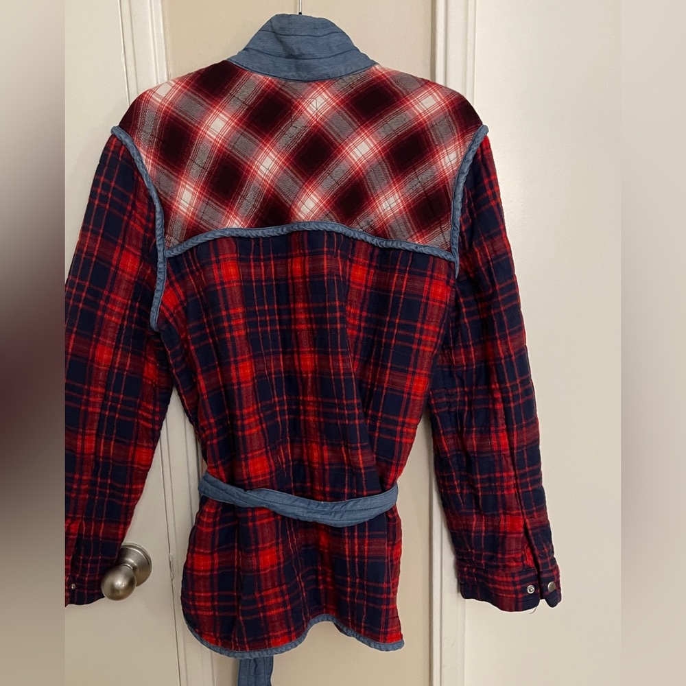GAP Plaid and chambray belted jacket - Picture 2 of 8